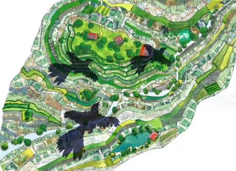 Stamps landscape by Myfanwy Tristram