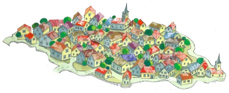 Gullholmen aerial view - work in progress by Myfanwy Tristram