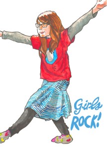 girls rock postcard by Myfanwy Tristram