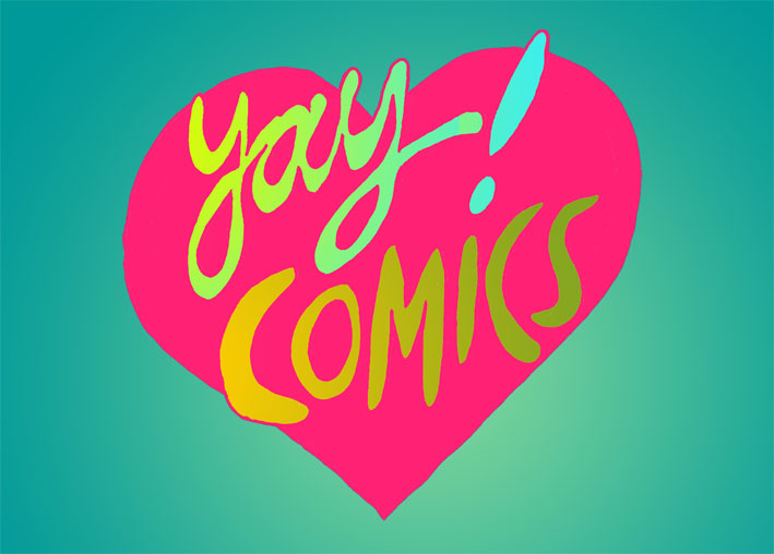 yay comics postcard by Myfanwy Tristram