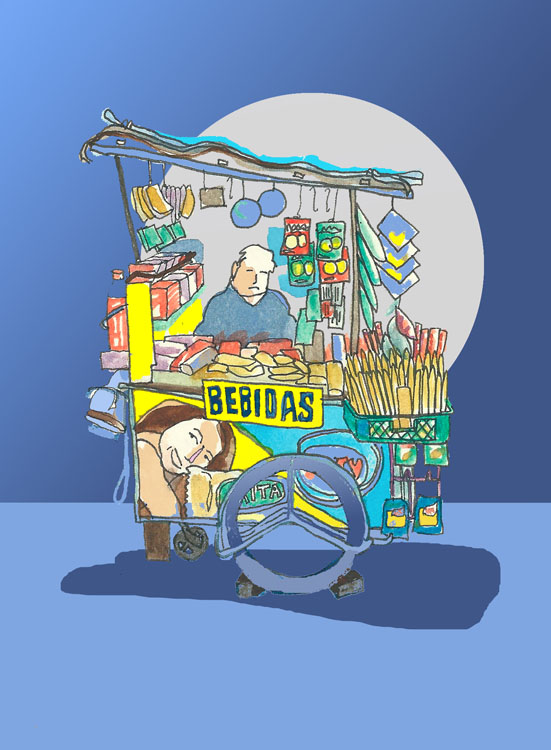 A drinks stand with 'bebidas' on the sign