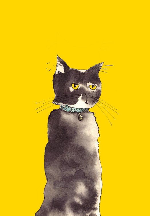 An inky picture of a black cat