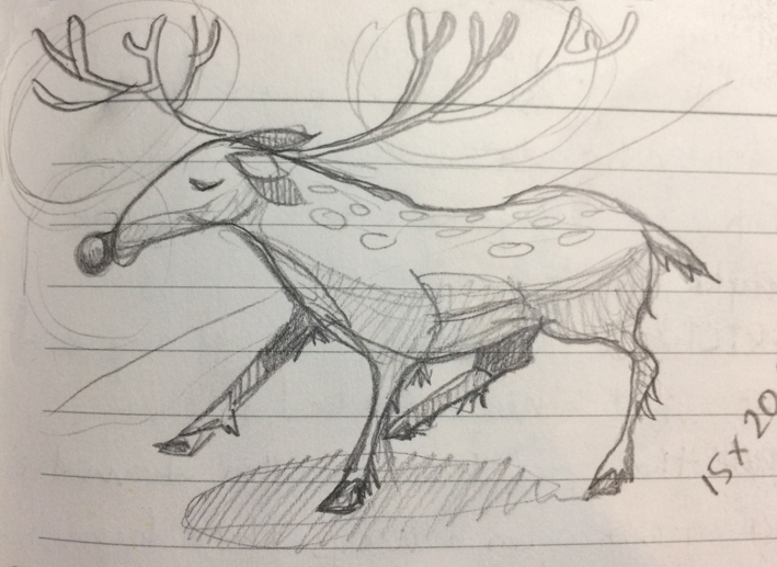 reindeer skecth by Myfanwy Tristram