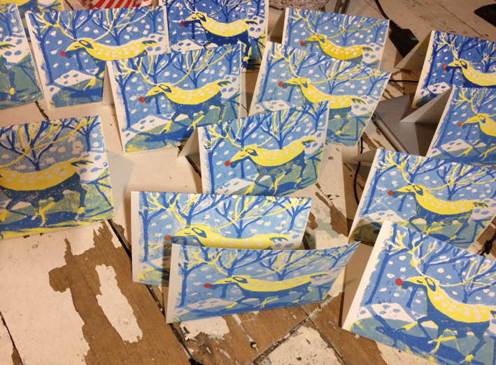 Myfanwy Tristram linocut reindeer cards