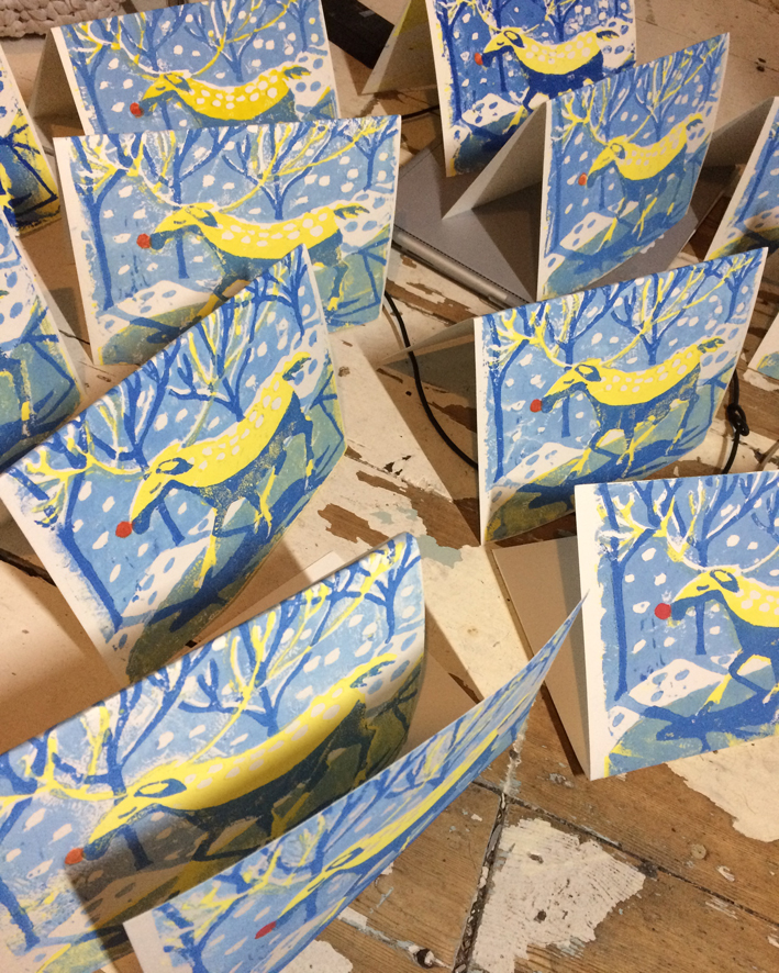 Myfanwy Tristram linocut reindeer cards