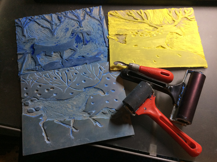 Lino cuts by Myfanwy Tristram