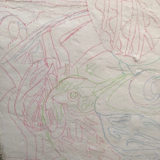 Traced lines of a mural by Myfanwy Tristram