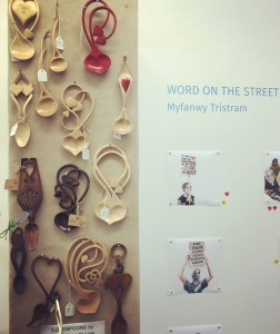 My exhibition on the right, with a display of traditional carved lovespoons on the left