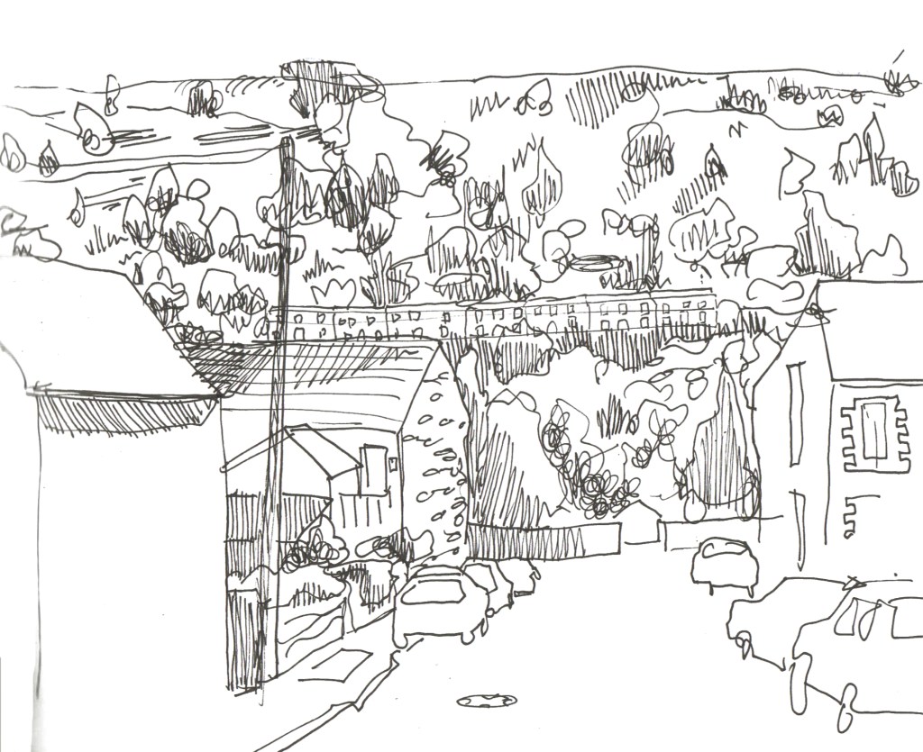 Line drawing of a Ynyshir road