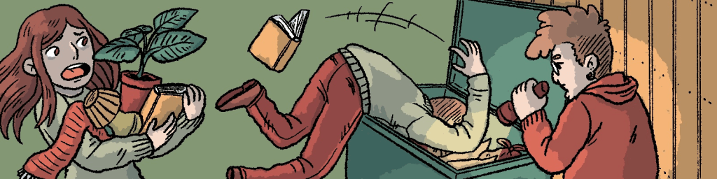 H-P Lehkonen's Patreon banner showing them dumpster diving with their partners.