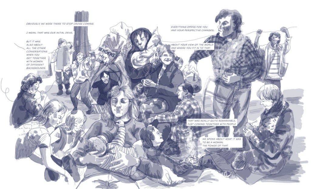 A mass of women at Greenham Peace Camp by Myfanwy Tristram