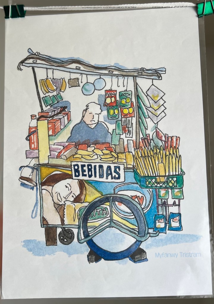 Bebidas - a drawing of a drinks stand in Santiago Chile
