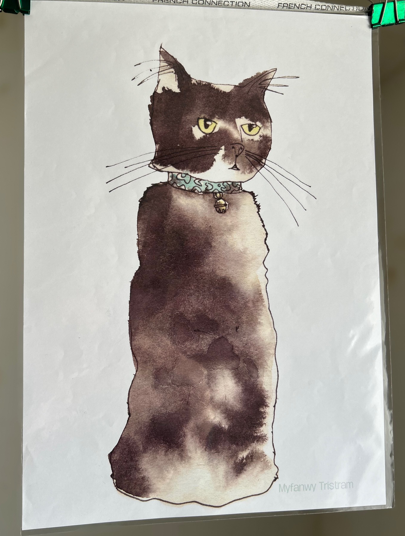 Skittle cat - an inky painting of a black cat sitting upright
